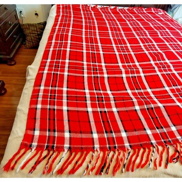 Faribo Fluff Loomed Wool Blanket Throw Stadium 52x64 USA Made Red Blue - Picture 3 of 11